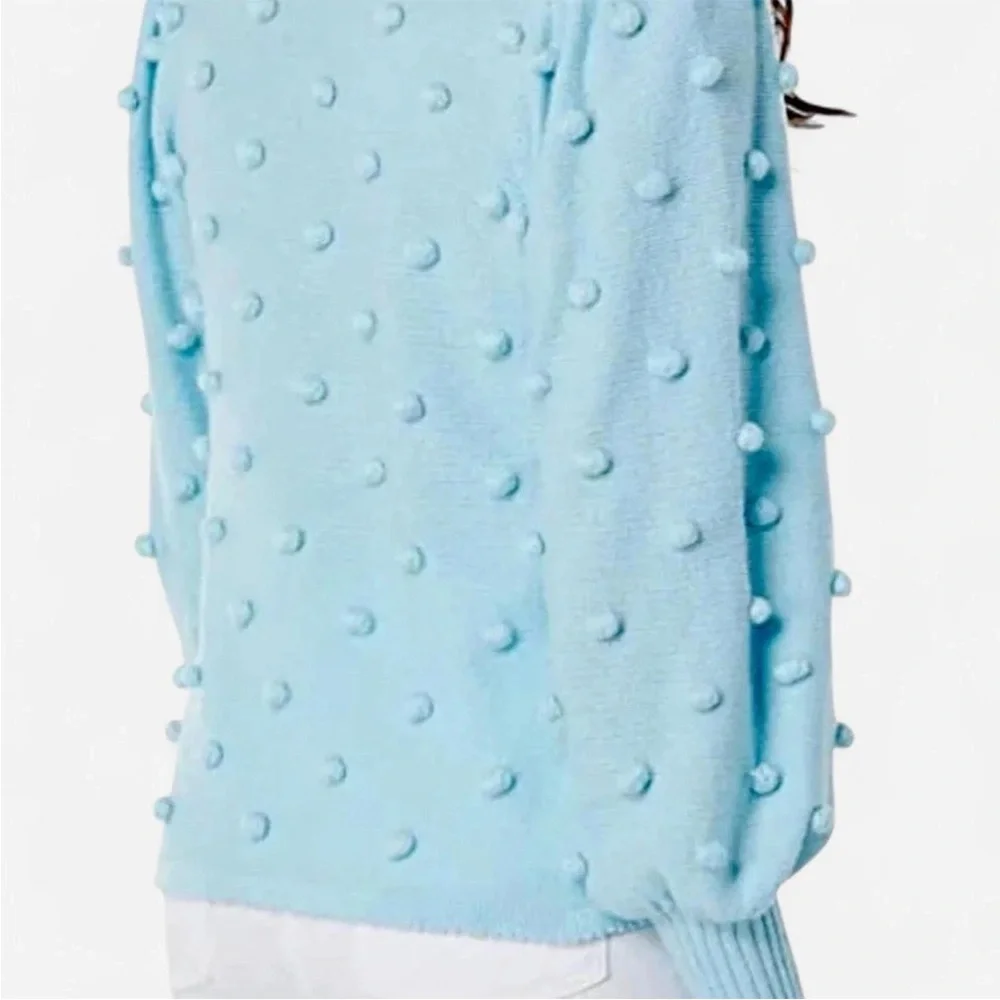 LILLY PULITZER Kippa Pom Pom Sweater Light Blue Sz S Ballon Sleeves Cotton Blend - Picture 2 of 15